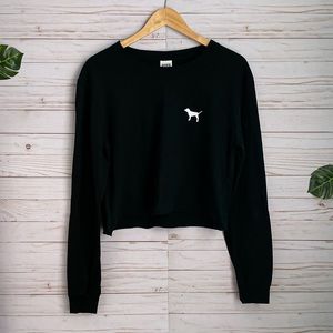 VS Pink Black Tie Dye Logo Long Sleeve Crop Tee